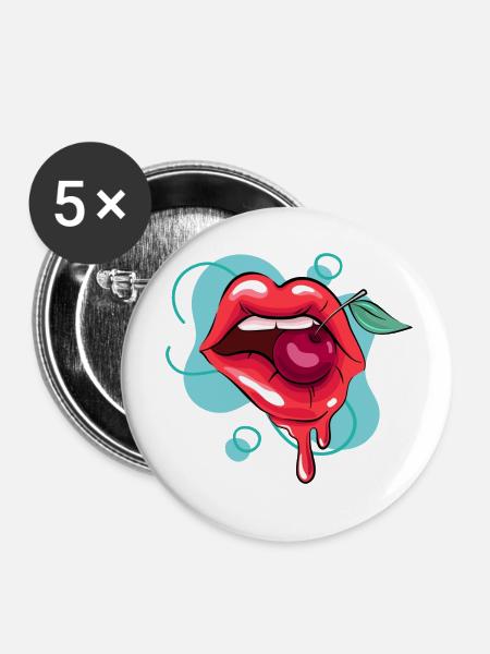 Red Lipstick - Buttons klein 25 mm (5er Pack) - Weiß
