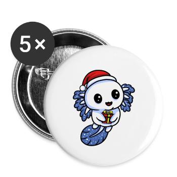 AXOLOTL CHRISTMAS DESIGN - Buttons small 1''/25 mm (5-pack) - white - Front