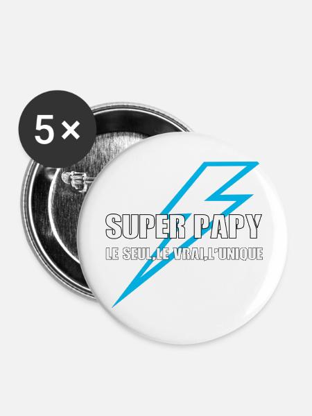 Super Opa - Buttons klein 25 mm (5er Pack) - Weiß