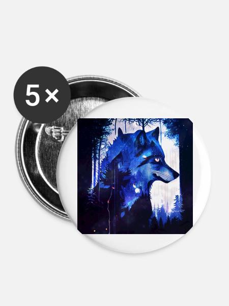 Lone Wolf at night - Buttons klein 25 mm (5er Pack) - Weiß