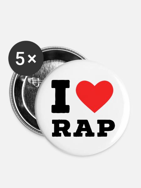 Ich liebe Rap - Buttons klein 25 mm (5er Pack) - Weiß