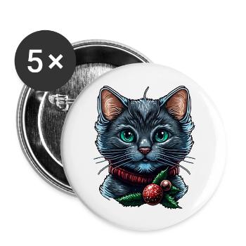Gorgeous Christmas cat illustration, an excellent - Buttons small 1''/25 mm (5-pack) - white - Front