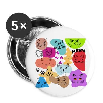J’aime les chats sans texte - Lot de 5 petits badges (25 mm) - blanc - Devant