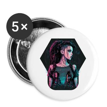 Peinture étonnante d’une belle cyber-dame - Lot de 5 petits badges (25 mm) - blanc - Devant