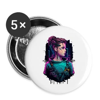 Superbe dessin d’une cyber-femme - Lot de 5 petits badges (25 mm) - blanc - Devant