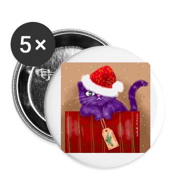 Chat de Noël - Lot de 5 petits badges (25 mm) - blanc - Devant