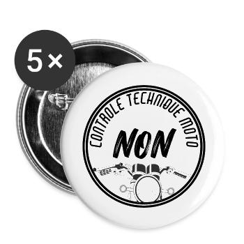 NON CONTROLE TECHNIQUE MOTO - Lot de 5 petits badges (25 mm) - blanc - Devant