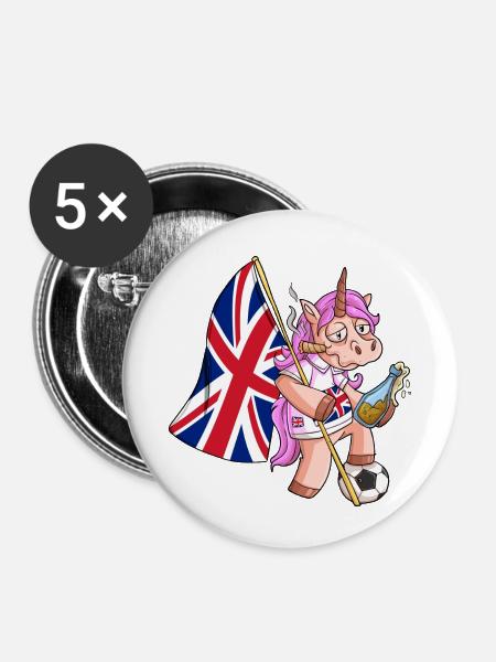 England Party Einhorn - Buttons klein 25 mm (5er Pack) - Weiß