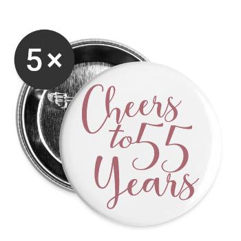 Prost auf 55 Jahre 55. Geburtstag - Buttons klein 25 mm (5er Pack) - Weiß - Vorne