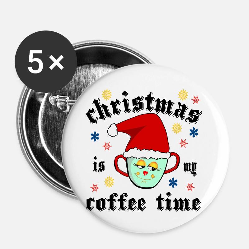 Natale con caffè al mattino - Confezione da 5 spille piccole (25 mm) - bianco