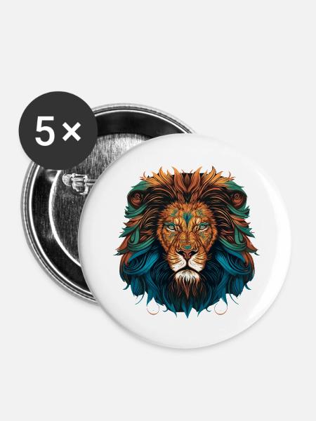 Mandala Löwe - Buttons klein 25 mm (5er Pack) - Weiß
