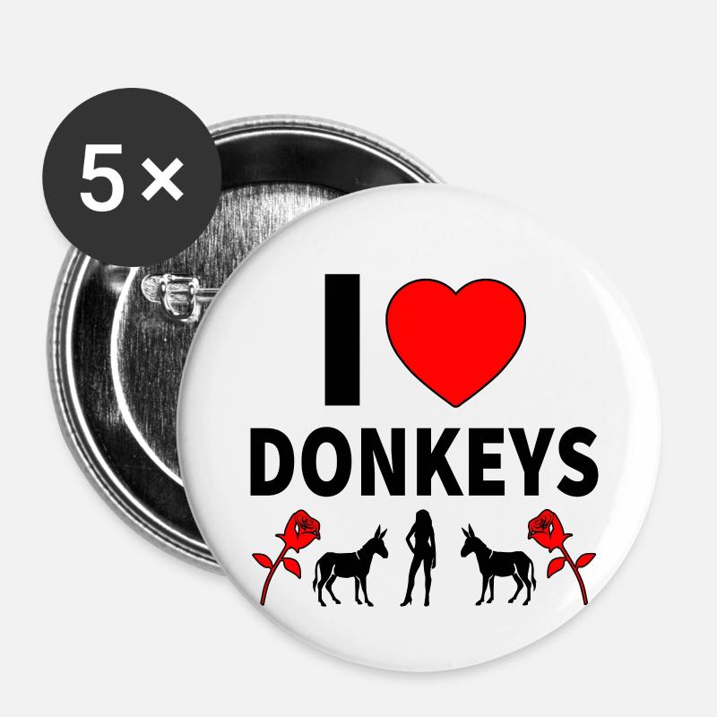 Âne - Lot de 5 petits badges (25 mm) - blanc