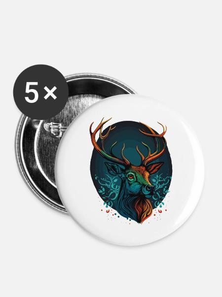 Hirschkopf Design - Buttons klein 25 mm (5er Pack) - Weiß