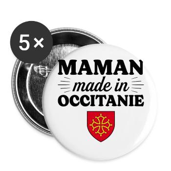 Maman Made In Occitanie - Femme Maman Occitane - Lot de 5 petits badges (25 mm) - blanc - Devant
