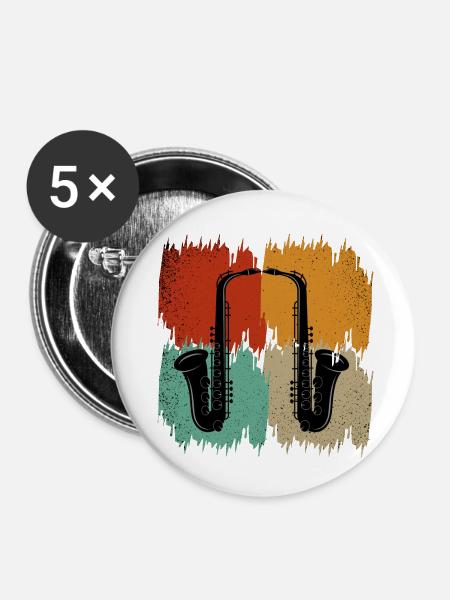 Saxophon retro - Buttons klein 25 mm (5er Pack) - Weiß