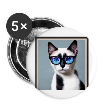 Süße Katze Aidan mit Brille - Buttons klein 25 mm (5er Pack) - Weiß - Vorne