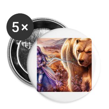 Femme guerrière. Marcher avec un ours - Lot de 5 petits badges (25 mm) - blanc - Devant