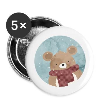 Ours doré sucré en hiver quand il neige - Lot de 5 petits badges (25 mm) - blanc - Devant