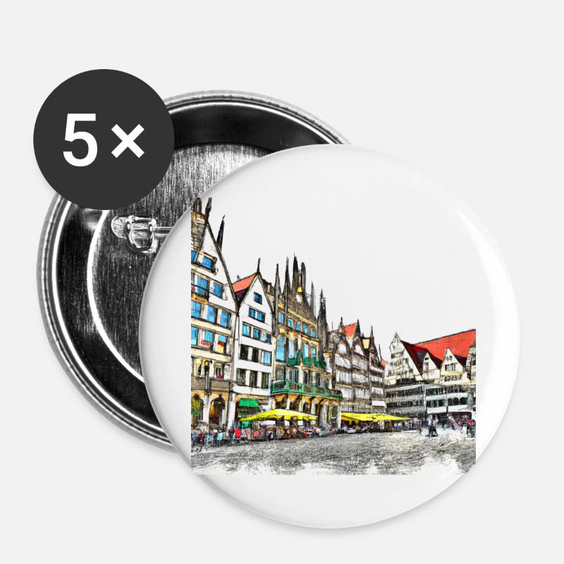 Prinzipalmarkt in Münster - Drawing - Buttons small 1''/25 mm (5-pack) - white