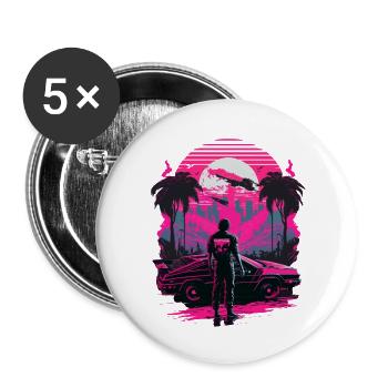 Streetwear japonais - Lot de 5 petits badges (25 mm) - blanc - Devant