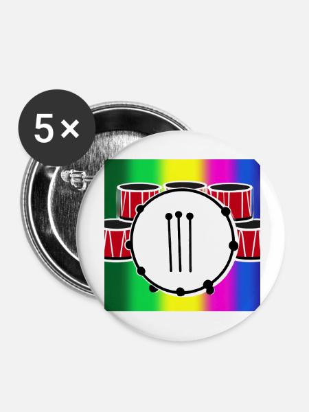 Schlagzeug vor Regenbogen - Buttons klein 25 mm (5er Pack) - Weiß