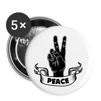 Paix de la main noire avec texte PAIX - Lot de 5 petits badges (25 mm) - blanc - Devant