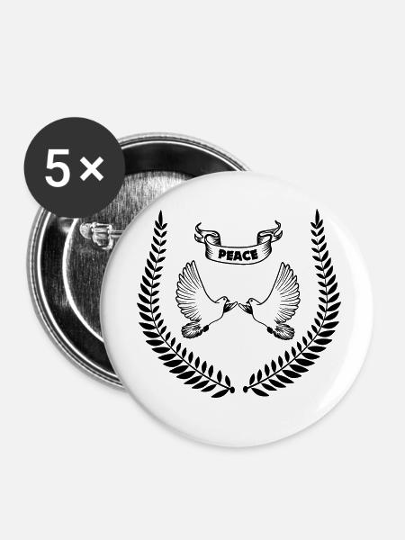 Friedenstauben im Lorbeerkranz - Buttons klein 25 mm (5er Pack) - Weiß