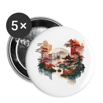 Aquarell Japanische Landschaft - Buttons klein 25 mm (5er Pack) - Weiß - Vorne
