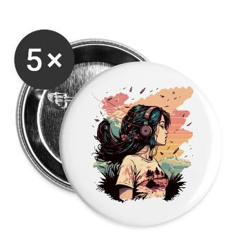 Anime Girl listening to Music - Buttons small 1''/25 mm (5-pack) - white - Front