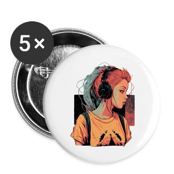 Aesthetic Music Girl - Buttons small 1''/25 mm (5-pack) - white - Front