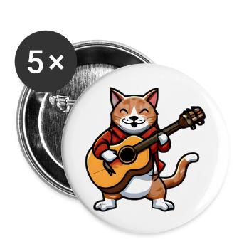 Cute cat plays guitar - Buttons small 1''/25 mm (5-pack) - white - Front