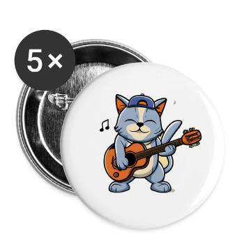 Cute cat plays guitar - Buttons small 1''/25 mm (5-pack) - white - Front