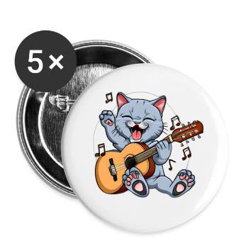 Cute cat plays guitar - Buttons small 1''/25 mm (5-pack) - white - Front