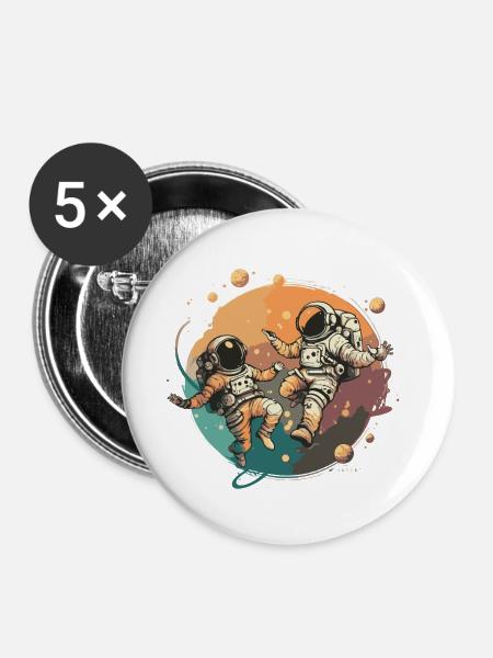 Astronauten - Buttons klein 25 mm (5er Pack) - Weiß