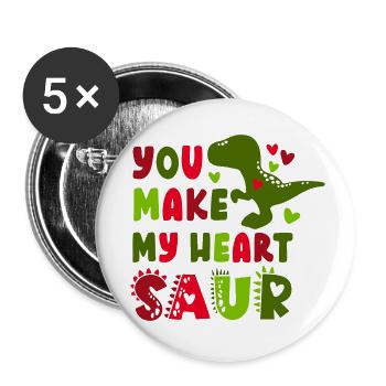 Funny Dinosaur Valentine's Day - Buttons small 1''/25 mm (5-pack) - white - Front