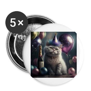 CptnBrunos cat with new years eve decoration - Buttons klein 25 mm (5er Pack) - Weiß - Vorne