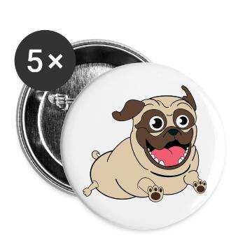 Nacho the Pug - Buttons klein 25 mm (5er Pack) - Weiß - Vorne
