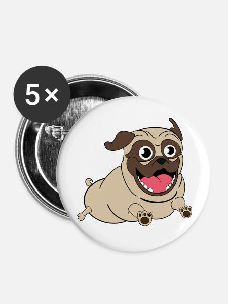 Nacho the Pug - Buttons klein 25 mm (5er Pack) - Weiß