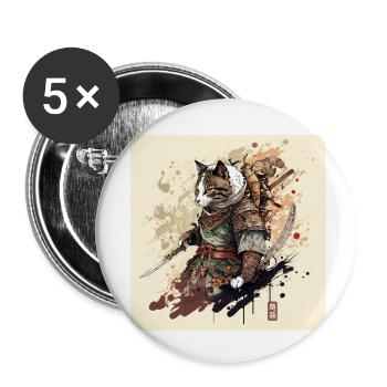 Samurai Cat - Buttons small 1''/25 mm (5-pack) - white - Front