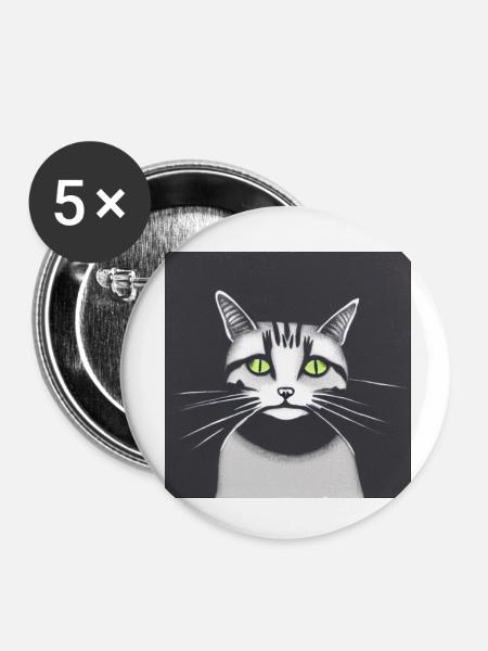 Katze - Buttons klein 25 mm (5er Pack) - Weiß