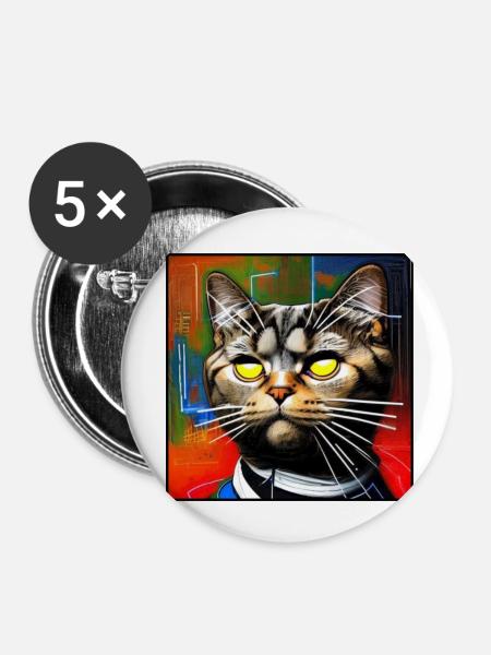 Coole Katze 5 - Buttons klein 25 mm (5er Pack) - Weiß