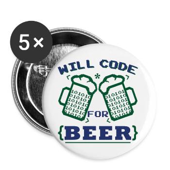 Funny Beer Coding Coder - Buttons small 1''/25 mm (5-pack) - white - Front