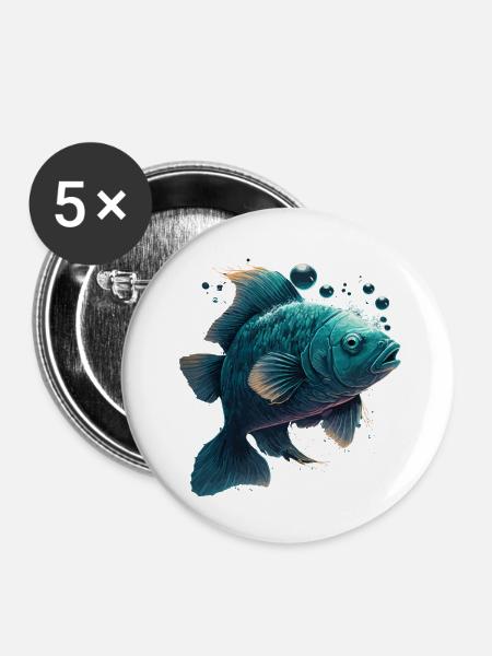 Fliegenfischen - Buttons klein 25 mm (5er Pack) - Weiß