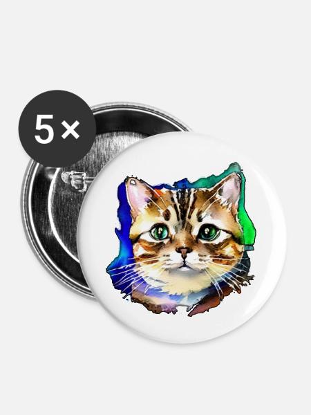 Katzengesicht 3 - Buttons klein 25 mm (5er Pack) - Weiß