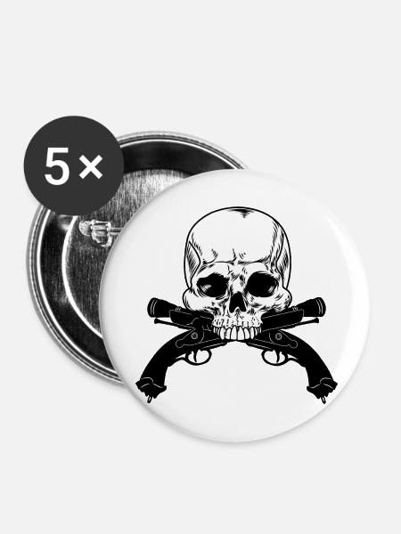 Totenkopfpistolen-Duell - Buttons klein 25 mm (5er Pack) - Weiß