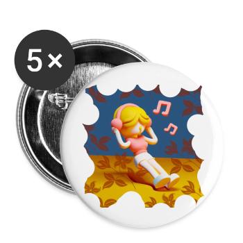 LUSTIGE MUSIK ILLUSTRATION MÄDCHEN 4 - Buttons klein 25 mm (5er Pack) - Weiß - Vorne