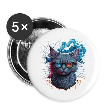 Retro Katze - Buttons klein 25 mm (5er Pack) - Weiß - Vorne
