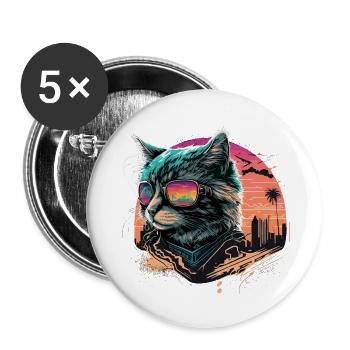 Synthwave Style Kat - Buttons klein 25 mm (5er Pack) - Weiß - Vorne