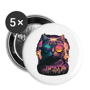 Neon Katze Illustration - Buttons klein 25 mm (5er Pack) - Weiß - Vorne