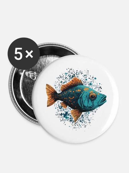 Fisch Illustration - Buttons klein 25 mm (5er Pack) - Weiß